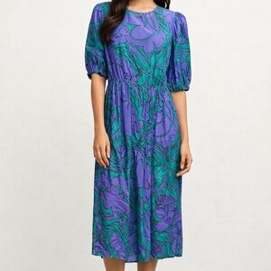 Vintage 100% Silk Adrianna Papell Blue and Purple Floral Midi Dress